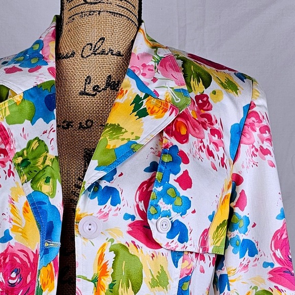 Stunning Floral Sag Harbor Stretch Blazer Jacket Women Size 10 Multi Color Roses - Picture 6 of 14